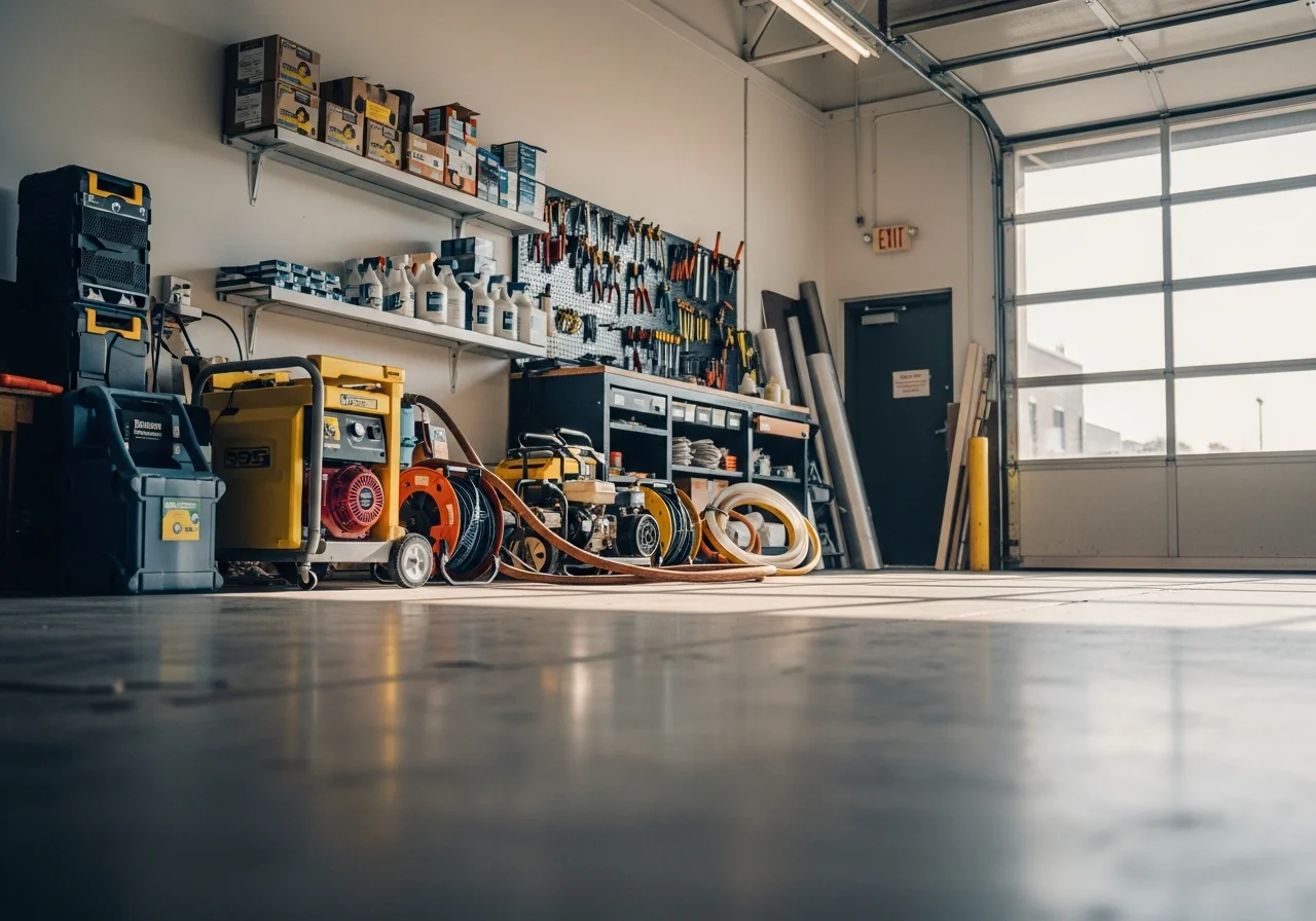Restoration crew with tools and equipment ready for water damage and mold remediation work.