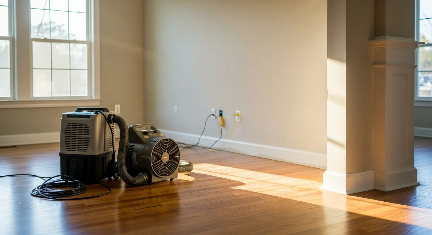 Water damage restoration crew removing water from a residential basement in Greenville SC